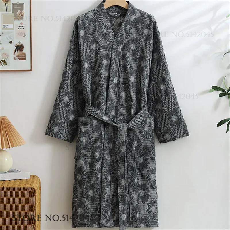 

Новый весенний женский халат-кимоно из 100% хлопка, парный халат, домашняя одежда, свободный крой, с цветочным принтом, для сна и отдыха, пижама, нижнее белье