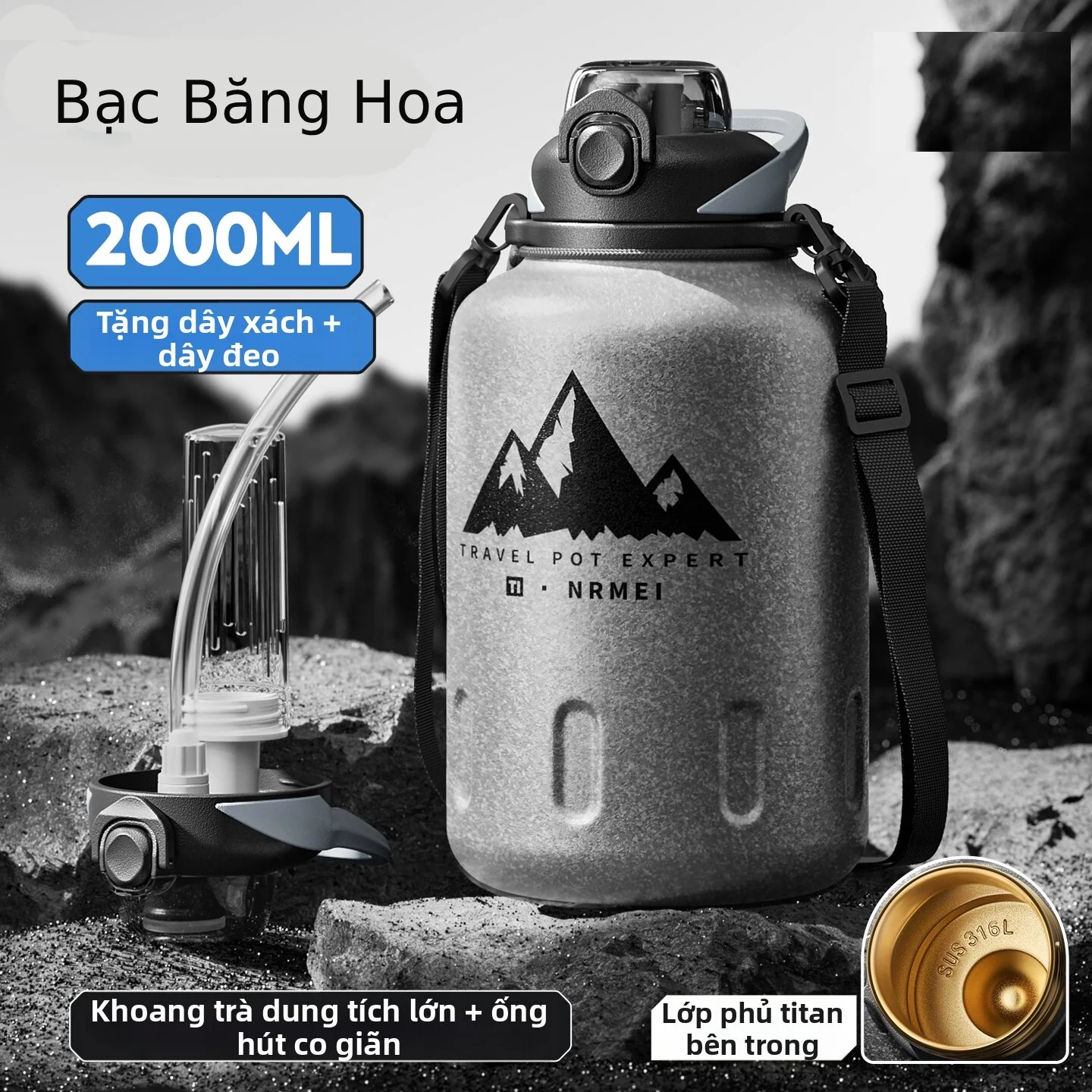 nRMEi | Bình Nước Giữ Nhiệt Di Động 2000ML