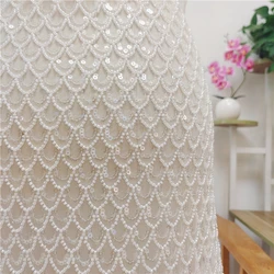 Heavy Handmade Beaded Embroidery Lace Fabric For Wedding Evening Dress Cheongsam Designer Fabric Custom Fabric DIY  Accessories