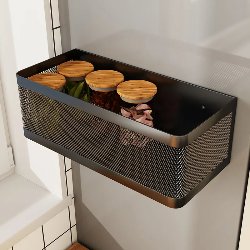 Kitchen Refrigerator Side Storage Basket Household Magnetic Attraction Storage Rack Seasoning Refrigerator Wall Hanging Basket