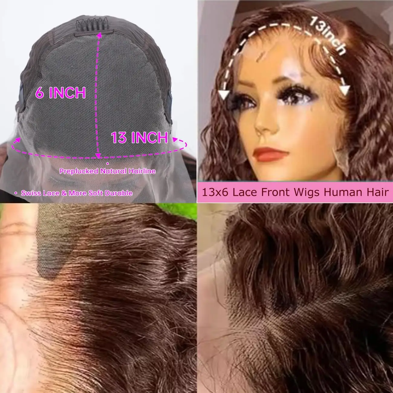 チョコレートブラウンディープウェーブレースフロント人毛ウィッグ13x4 HD透明レースフロントウィッグ巻き毛プレプラッキング済みカラー人毛ウィッグ