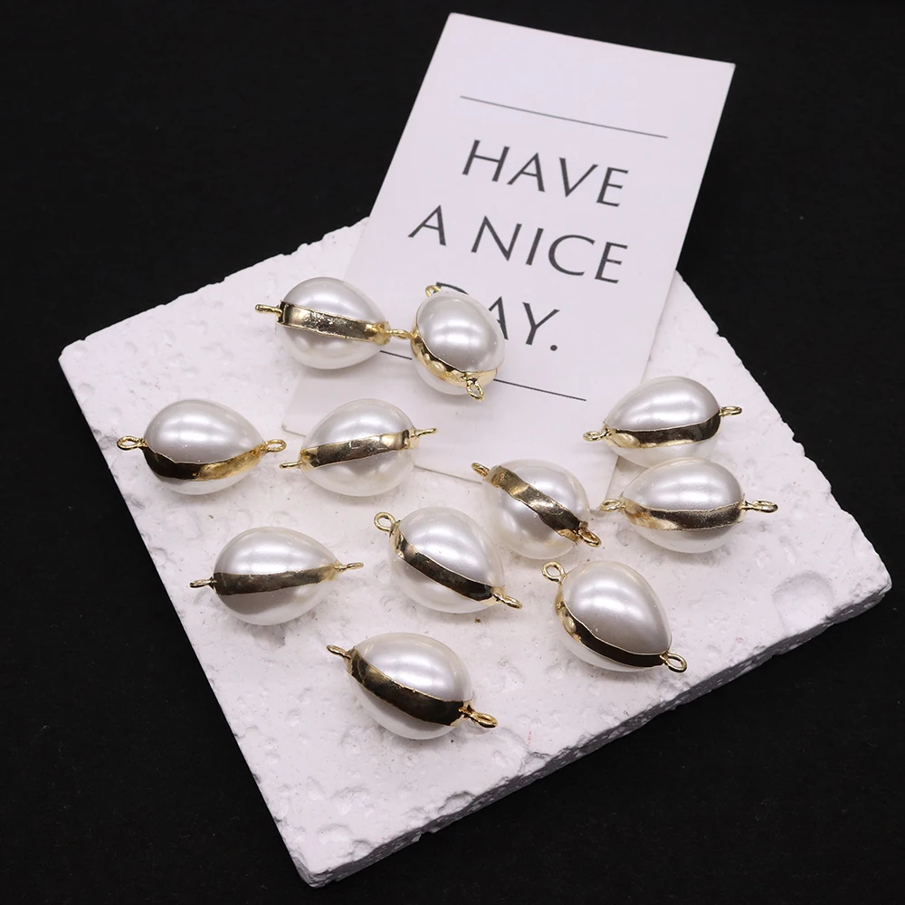 1 قطعة لؤلؤ المياه العذبة الطبيعية البيضاوي ثقب مزدوج موصل قلادة صنع المجوهرات عقد دي اي واي أقراط سوار إكسسوارات