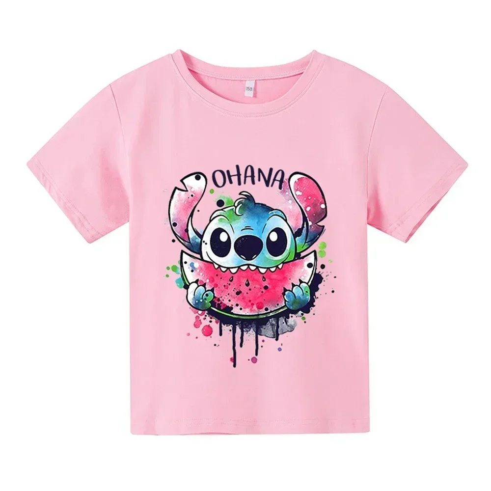 Kawaii Lilo Stitch Tshirt Kids Clothes Girls Summer Tops Cartoon Stitch Graphic Tees Cute Boys Anime T-shirt Female Tshirt