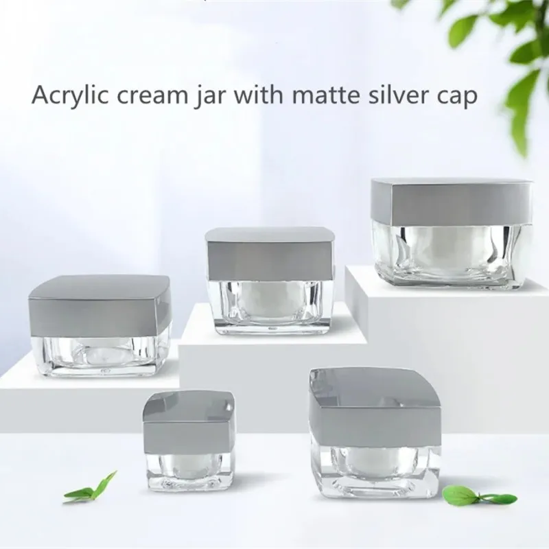 5-50g Empty Face Cream Jar Acrylic Clear Square Lotion Bottles Travel Portable Cosmetic Container Refillable Sample Bottle