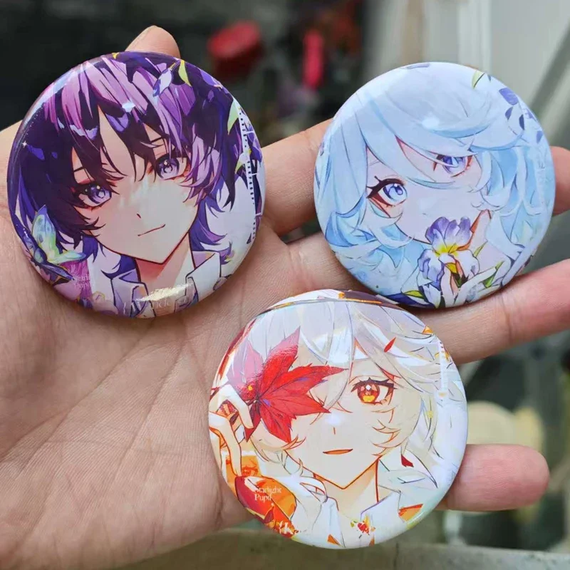 3Pcs/Lot Kaedehara Kazuha Furina de Fontaine Wanderer Vagrant Hat Guy 58mm badge Brooch Pin Cosplay Badge gift