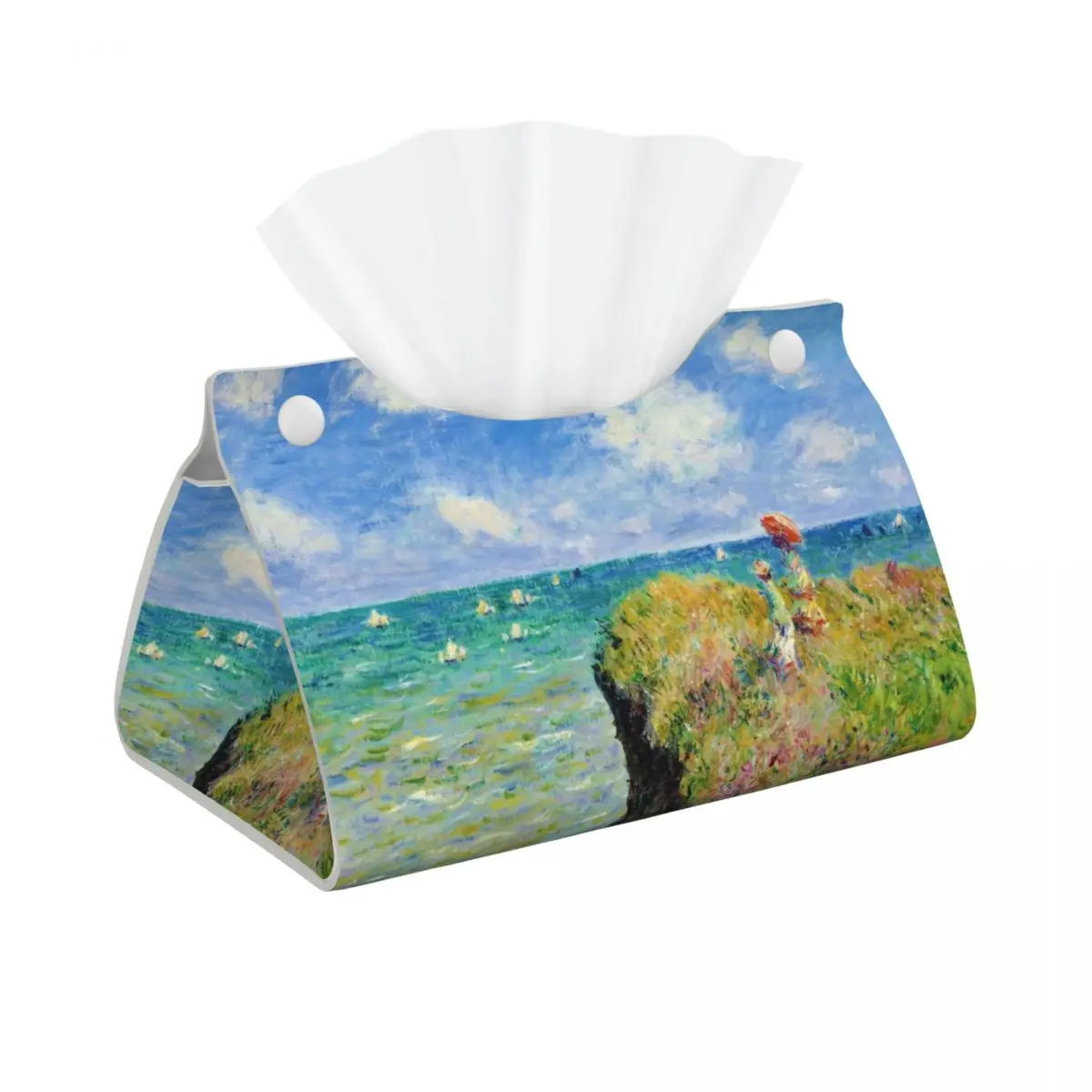 The Cliff Walk at Pourville Claude Monet Tissue Box Cover Rectangular PU Leather Facial Tissue Box Holder for Bathroom Home