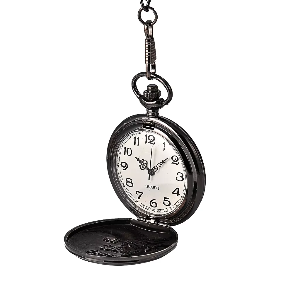 Retro Sea horse pocket watch dark series thick chain pocket watch steel alchemist classic black pocket watch with necklace
