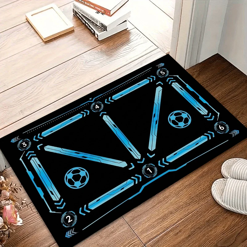 Cyberpunk Soccer Doormat Gaming Football Floor Mat Neon Blue Light Living Room Entrance Welcome Decor Rug