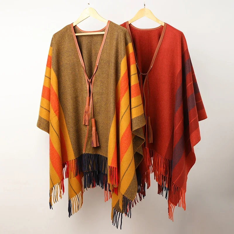 10% caxemira 90% lã marca feminina poncho inverno senhoras borla quente designer cashmere capa cachecóis xale