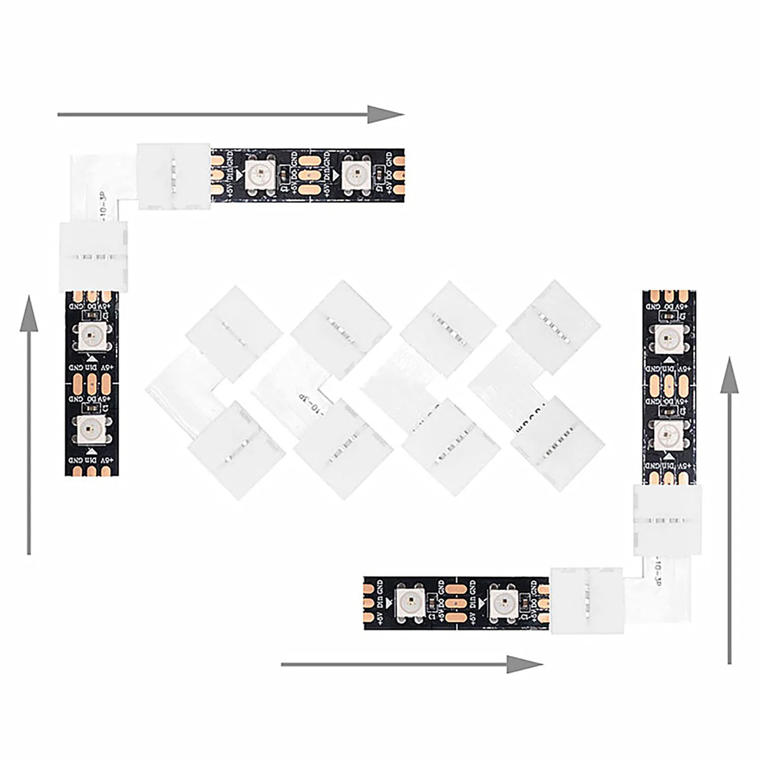 2‑5Pin Solder‑Free Corner LED Connector L/T/X‑Shape, 10mm PCB for WS2811 WS2812B 5050 RGB Light Strip