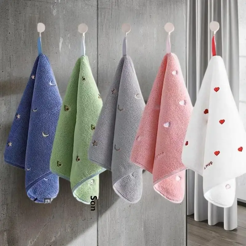 30x30cm Cartoon Small Embroidery Pure Cotton Household Soft Non-linting Bathroom Adult Face Hand Towel