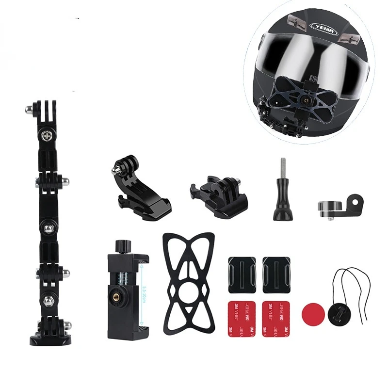 

For Gopro Accessories Helmet Riding Adjustment Base Mount Chin + Cellhone Holder Anti-Lost Motorcycle Vlog For Action Camera