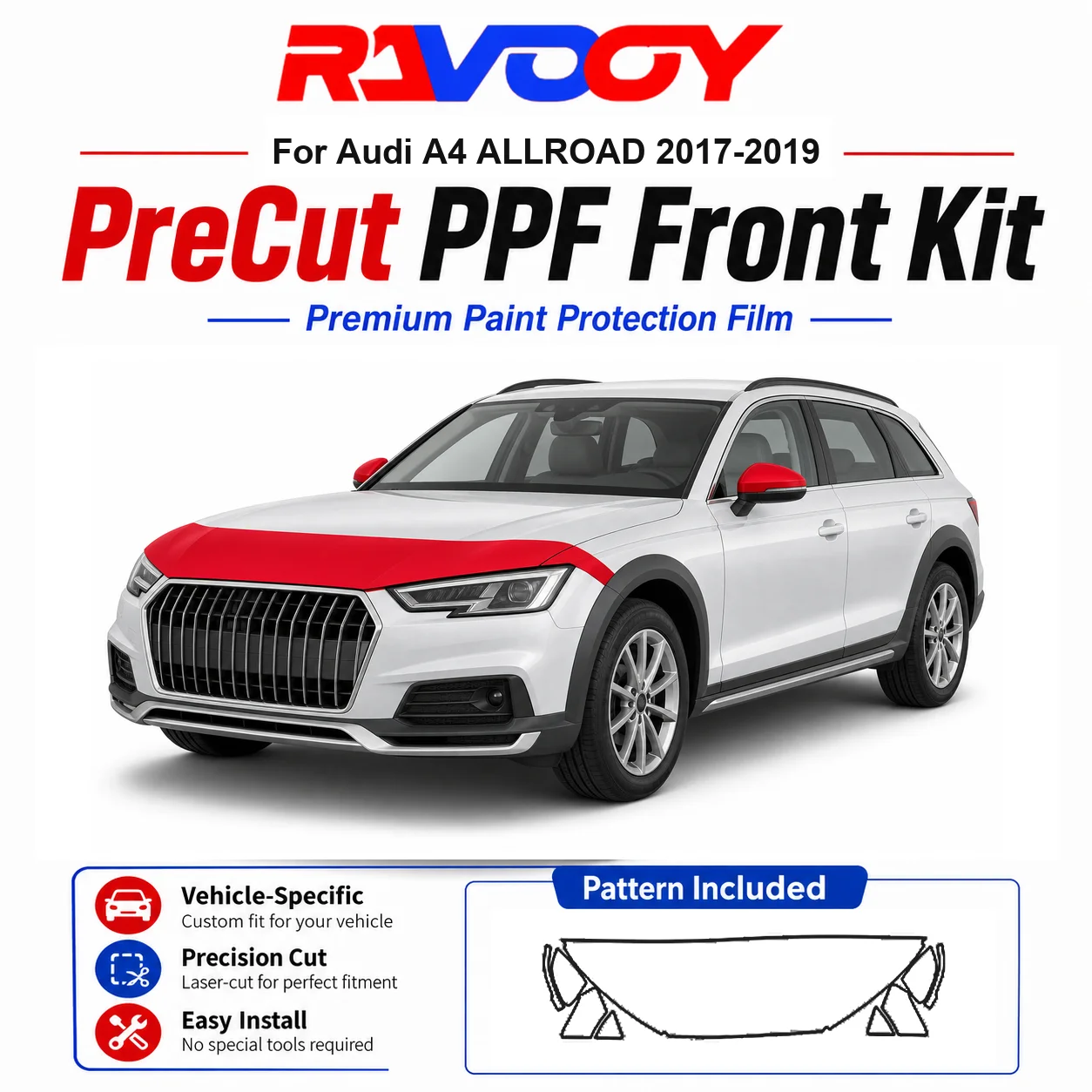 85mil-tpuプレカットppfキット-アウディ-a4-allroad-2017-2019用-フード、フェンダー、ミラーセット-自己修復クリアブラフィルム