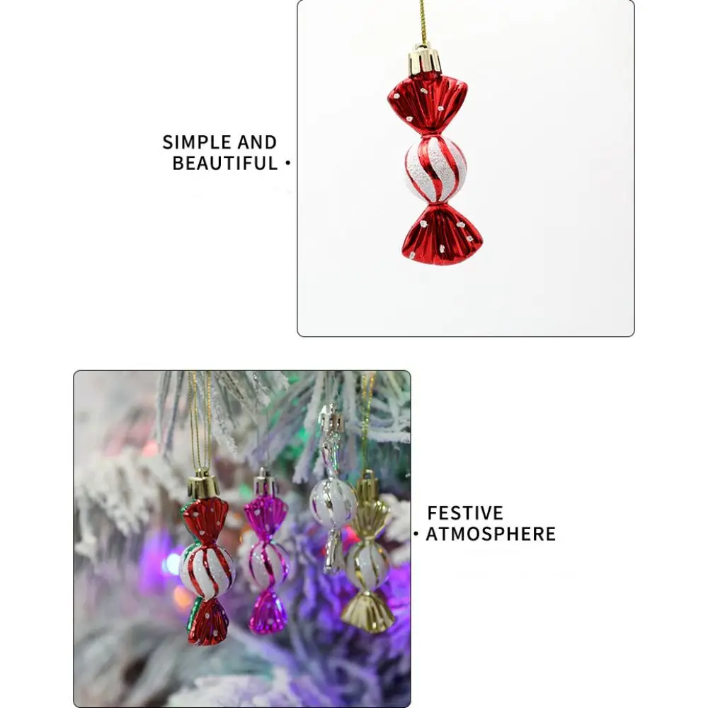 6 قطع من البلاستيك المحمول لعيد الميلاد معلقة للزينة متعدد الألوان بالذهب الأحمر المطلي بالكهرباء شجرة عيد الميلاد زخرفة حلوى عيد الميلاد