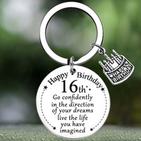 Cute Sweet 16 Birthday Gifts Keychain Friend Sister 16 Year Old Girl Gifts Key Chain Pendant Jewelry Happy 16th Birthday Gifts