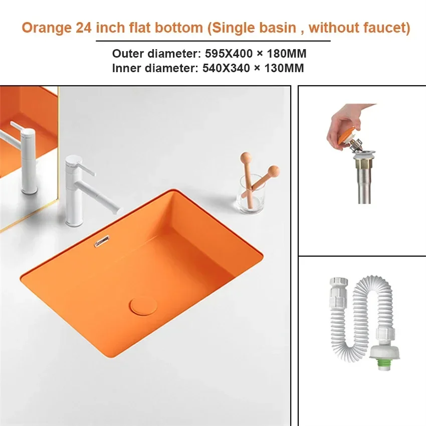 Lavabo de fondo cuadrado de fondo plano naranja, fregadero empotrado, lavabo individual de cerámica de colores moderno y sencillo, lavabo para balcón