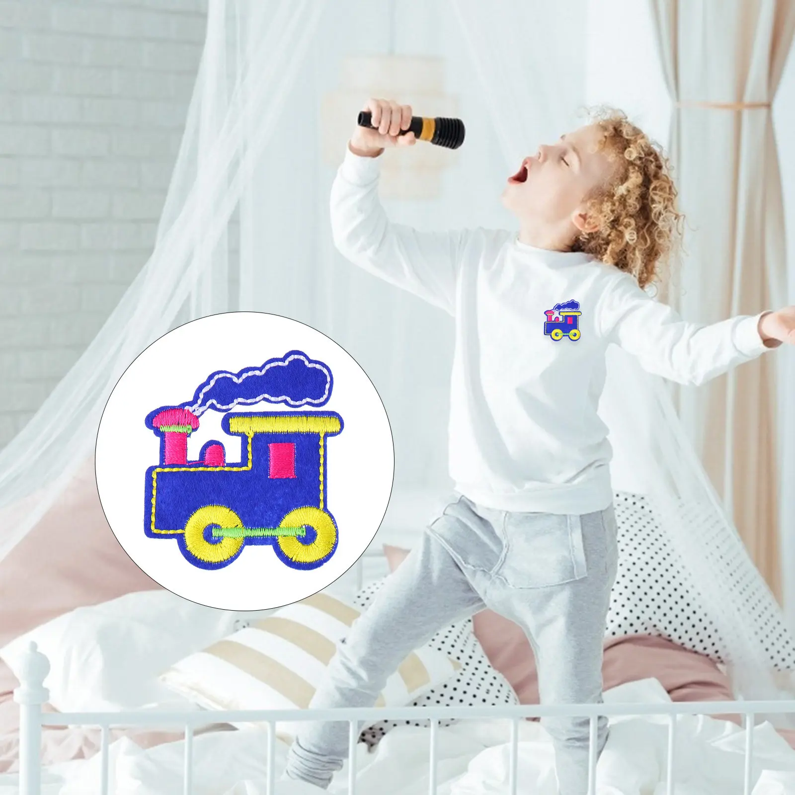 10 Parches de Tela Bordados con Patrón de Tren Encantador para Coser, Parches Termoadhesivos DIY para Decoración de Ropa Infantil y Manualidades