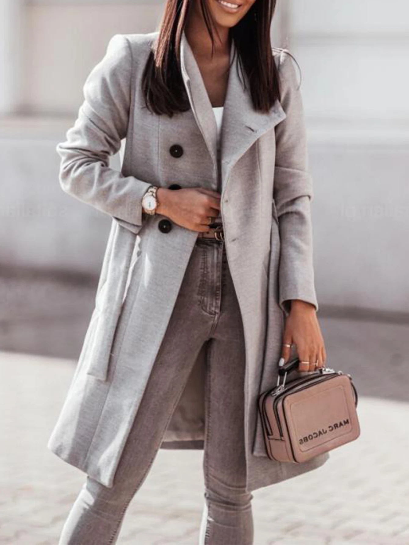 

Женское зимнее модное пальто с шикарными лацканами и длинными рукавами, простое уличное повседневное удобное пальто из материала, приличный