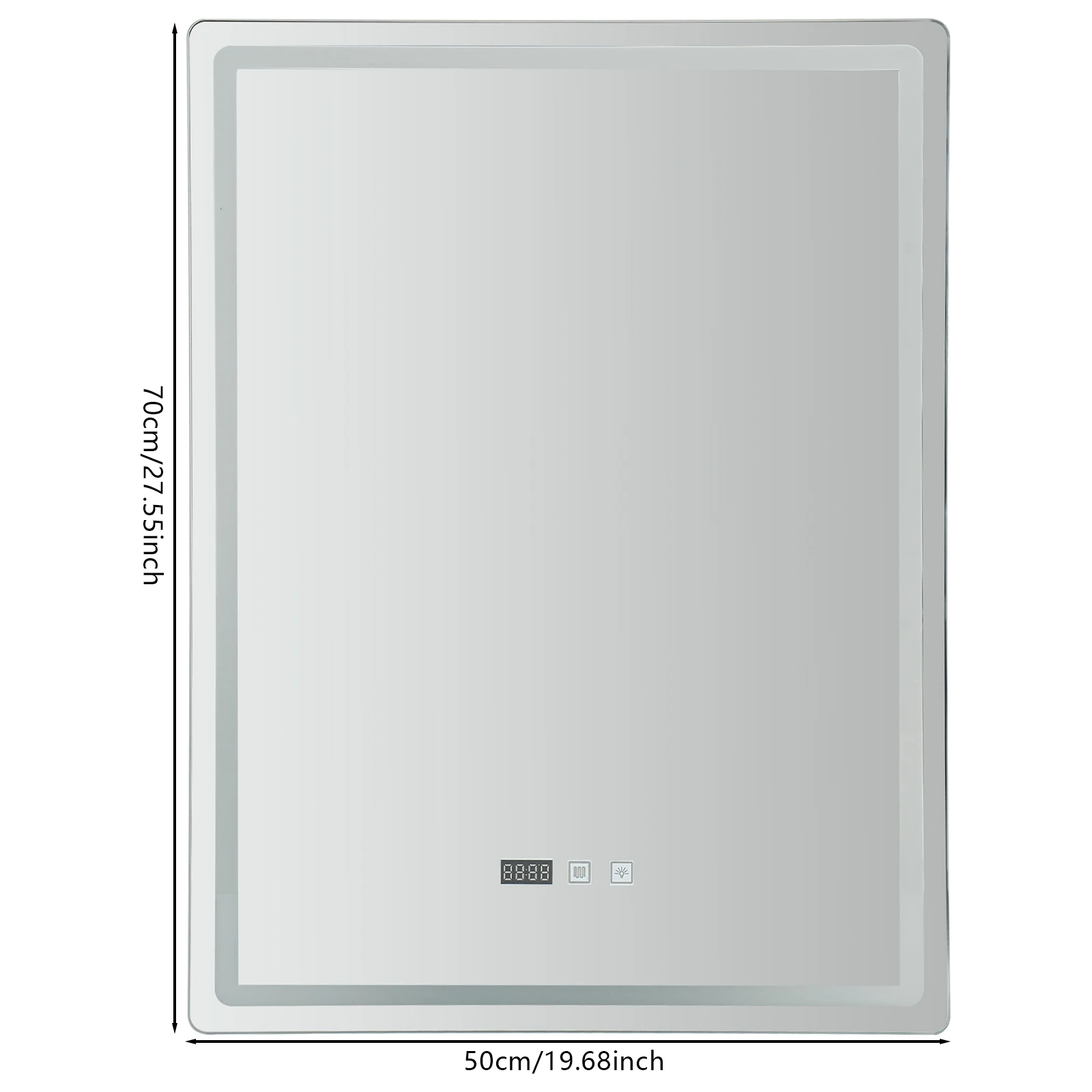 HOMirror 4.2 par LED avec anti-buée, miroir de courtoisie mural avec bouton tactile intelligent, heure, 3 couleurs à intensité variable, 50x70 cm