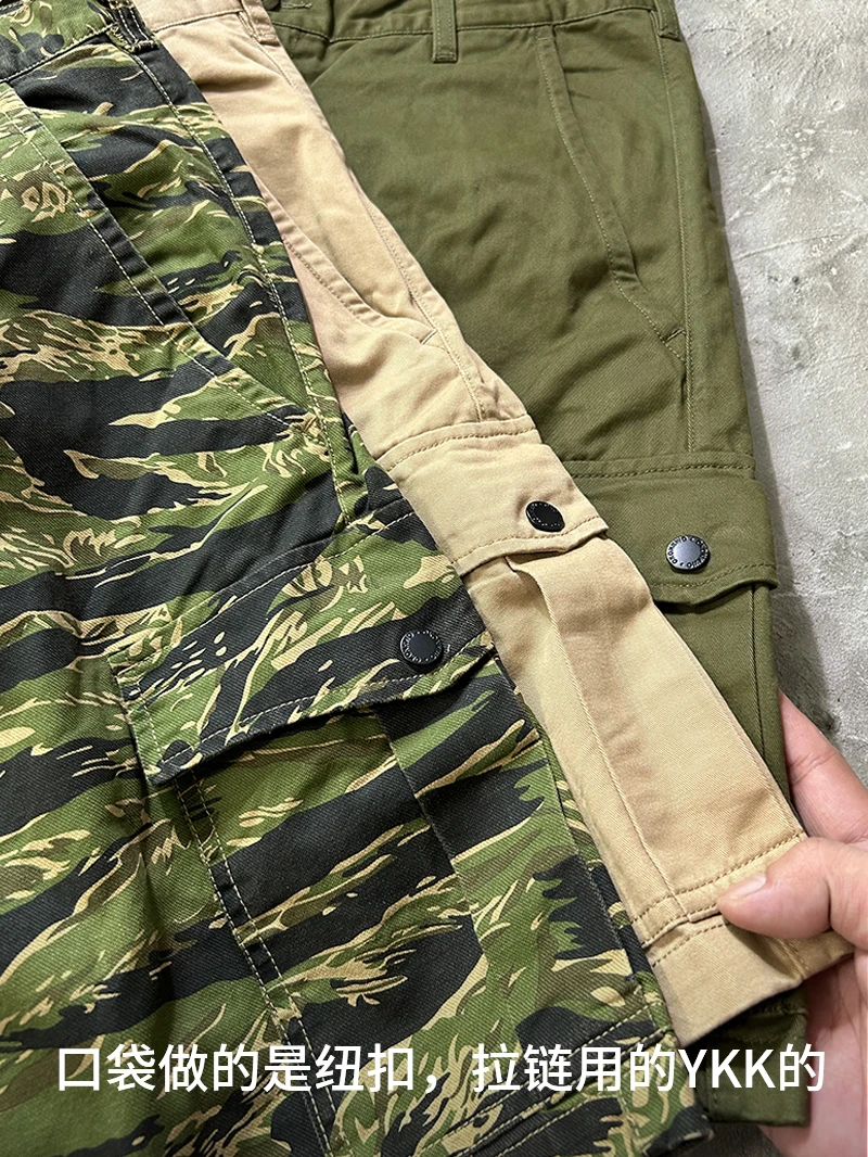 Camouflage Workwear Military Green Shorts Men's Summer American Vintage Multi Pocket Loose 100% Cotton Casual Khaki Half Pants