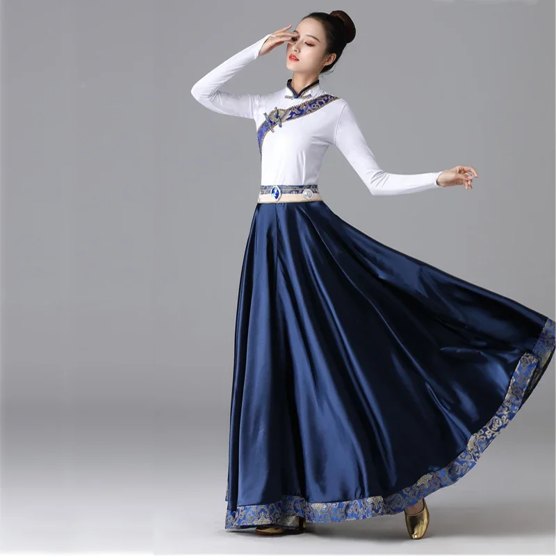 Tradition Chinese Mongolian Dance Costume Modern Minority Tibetan Dance Dress Practice Skirt Hmong Swing Skirt Performance