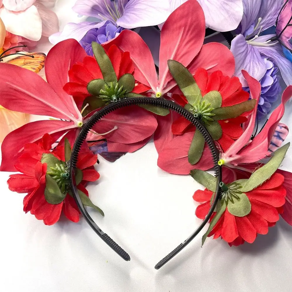 ビーチスイートシミュレーションフラワーヘアフープ蝶エレガントな花の王冠ヘアバンドガーランドヘッドバンドカーニバルヘアアクセサリーパーティー