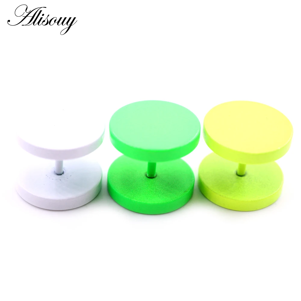 Alisouy 2PC Double Sided Round Stud Earrings White/Yellow/Green Color 4mm-14mm Men Earring Ear Jewelry