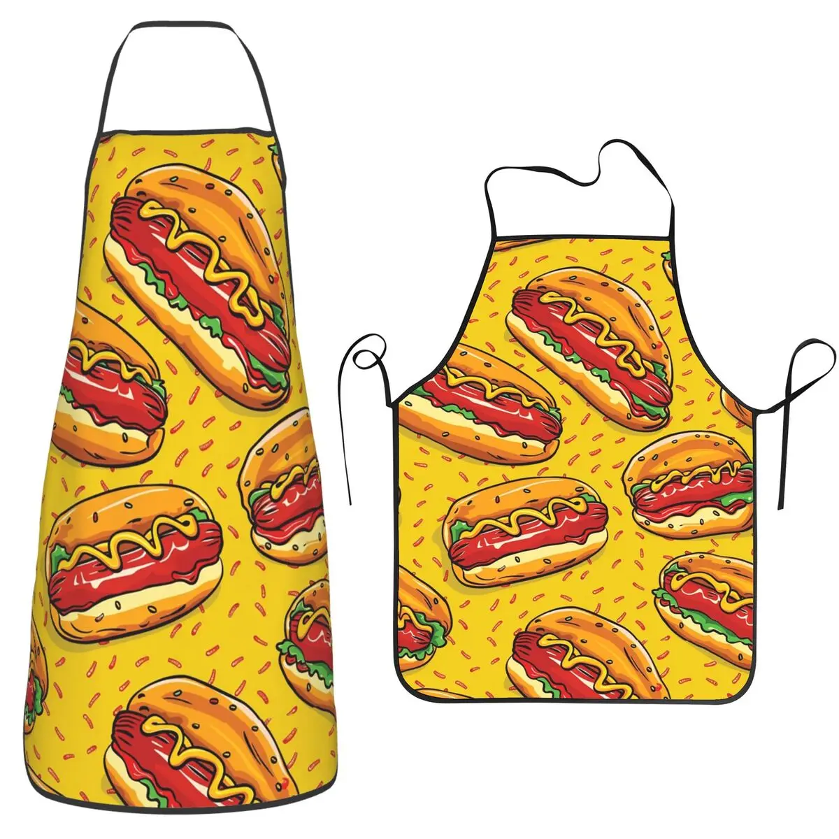 Fast Food Hot Dog Pattern Aprons Chef Cooking Tablier Sleeveless Bib Kitchen Cleaning Pinafore for Women Men Gardening