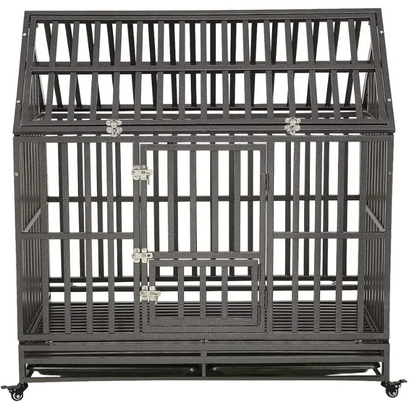 

Heavy Duty Dog Cage Metal Kennel and Crate for Medium and Large Dogs, Pet Playpen with Four Wheels, Easy to Install, 48 inch