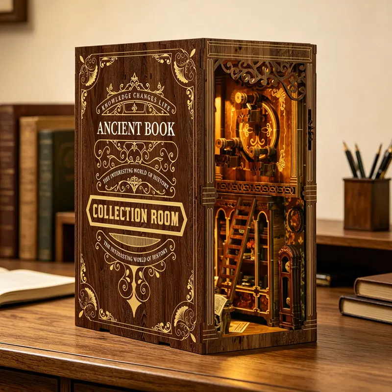 

Набор для сборки книжной полки-домика Magic Library DIY с LED-подсветкой, 3D деревянный пазл, миниатюрный кукольный домик, декор для книжной полки, подарок для любителей книг