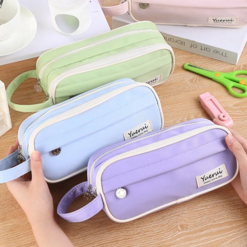 3-layer Macaron Pencil Case Double Zipper Pencil Pouch Portable Pen Case Waterproof Korean Stationery Storage Bag Student