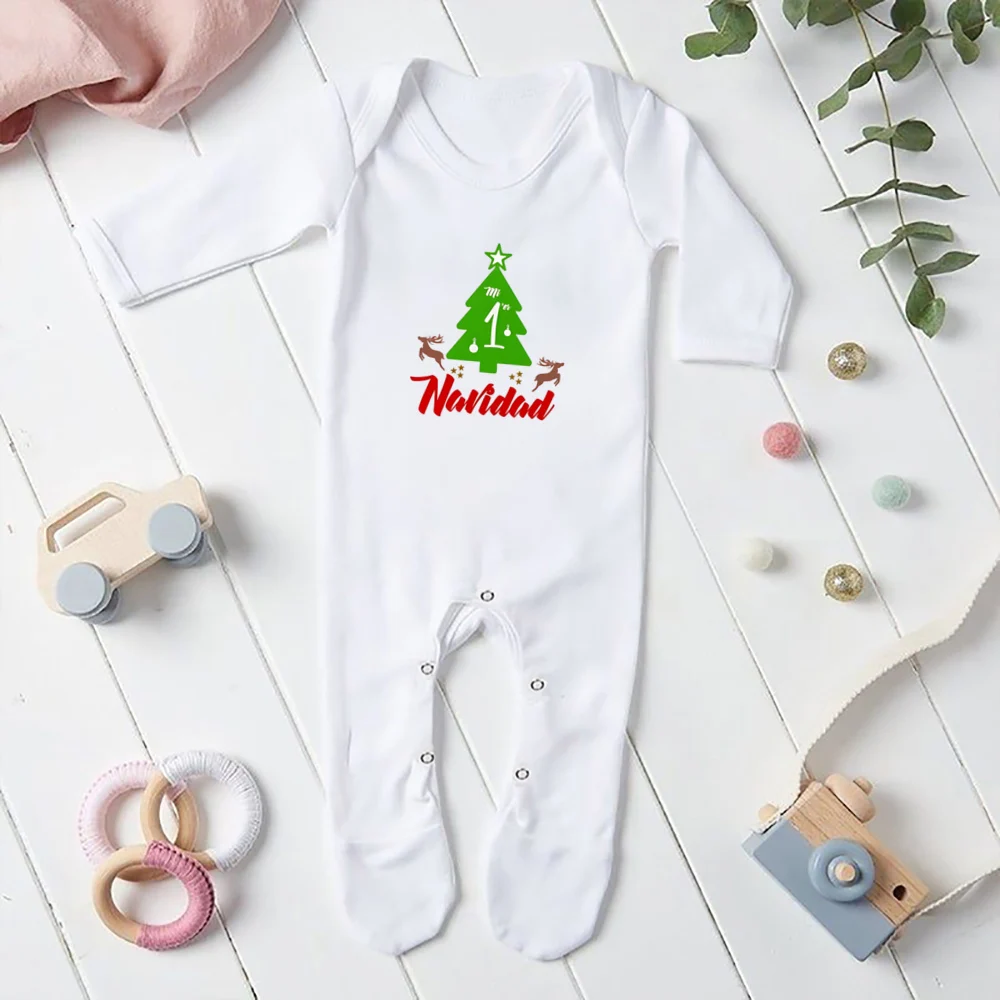 Mi Primera Navidad Print Baby Babygrow Bodysuit Christmas Sleepsuit Newborn Long Sleeve Romper Baby 1st Xmas Clothes