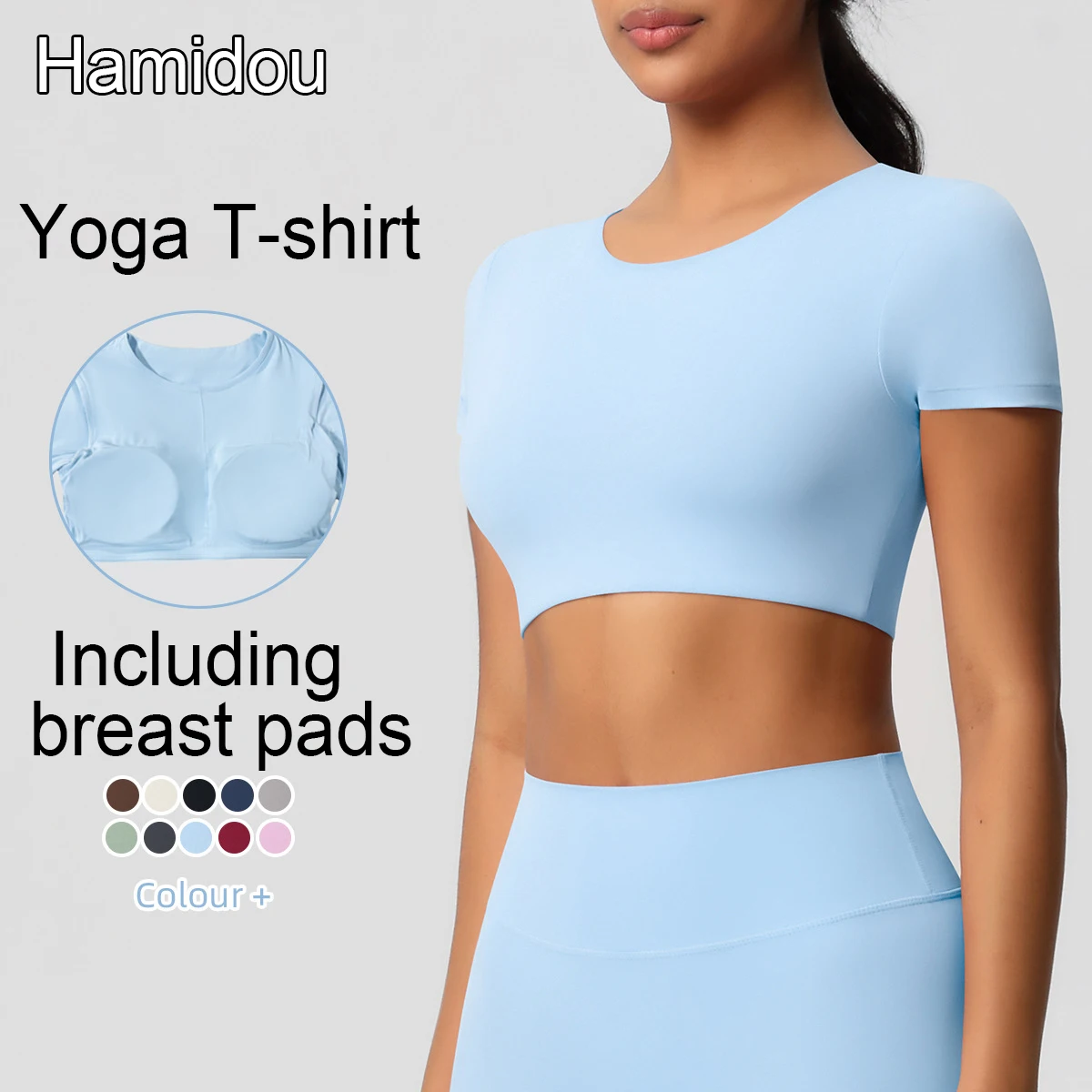 New Naked Feel Workout Top T-Shirt with Chest Pad Women Fitness Yoga Sports Top Sports Running Solid Color Gym Short Sleeve