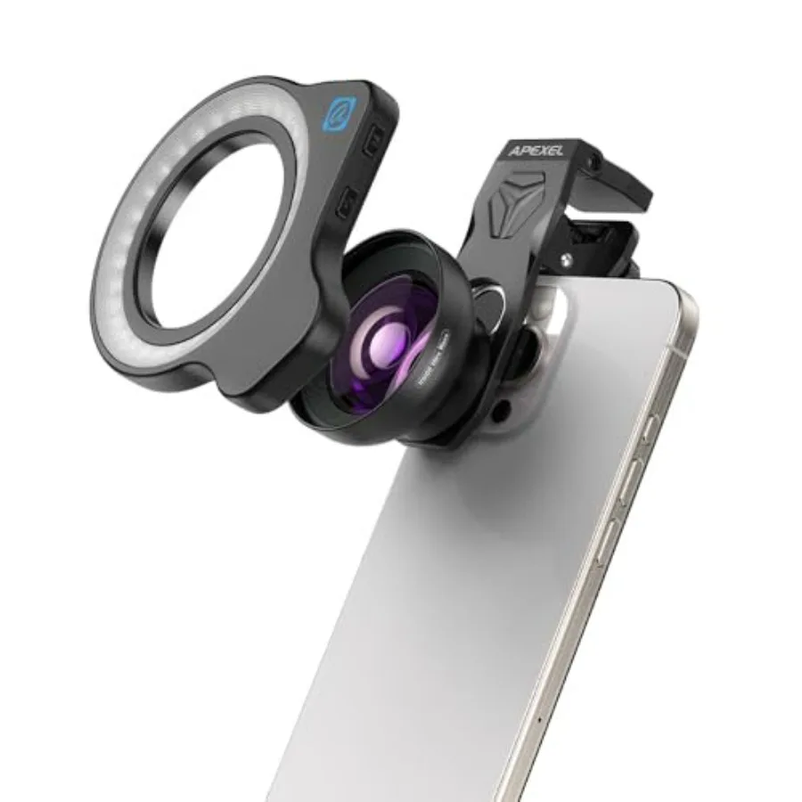 

Smartphone Macro Lens for iPhone with Fill Light Enhanced 100Ultra Version Transparent Glass Black Frame Professional Detail Ca