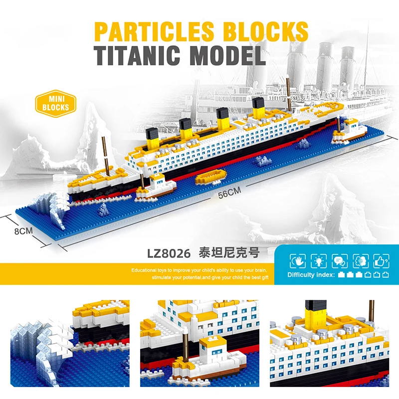 Classic Ship Technology Building Blocks Titanic 3D Cruise Ship Model Assembly Decoration DIY Children's Educational Toy Gift