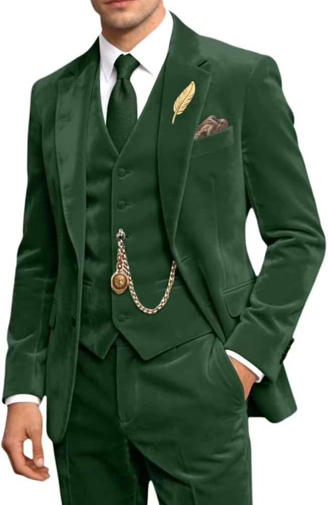 

Retro Velvet Mens Suit 3 Piece Set Slim Fit Suits Jacket Blazer Vest Pants Velvet Tuxedos Sets for Men Wedding Prom Party