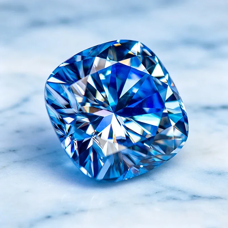 Moissanit-Stein, Kissenförmiger Schliff, Eisblauer Edelstein für DIY-Schmuckherstellung, Besteht Diamanttest mit Zertifikat – Detail 3