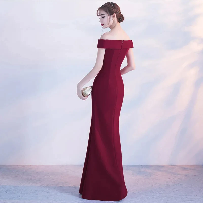 Long Mermaid Evening Dress Elegant 2023 Women Satin Off Shoulder Formal Party Gowns Vestidos Elegantes High Split Sleeveless