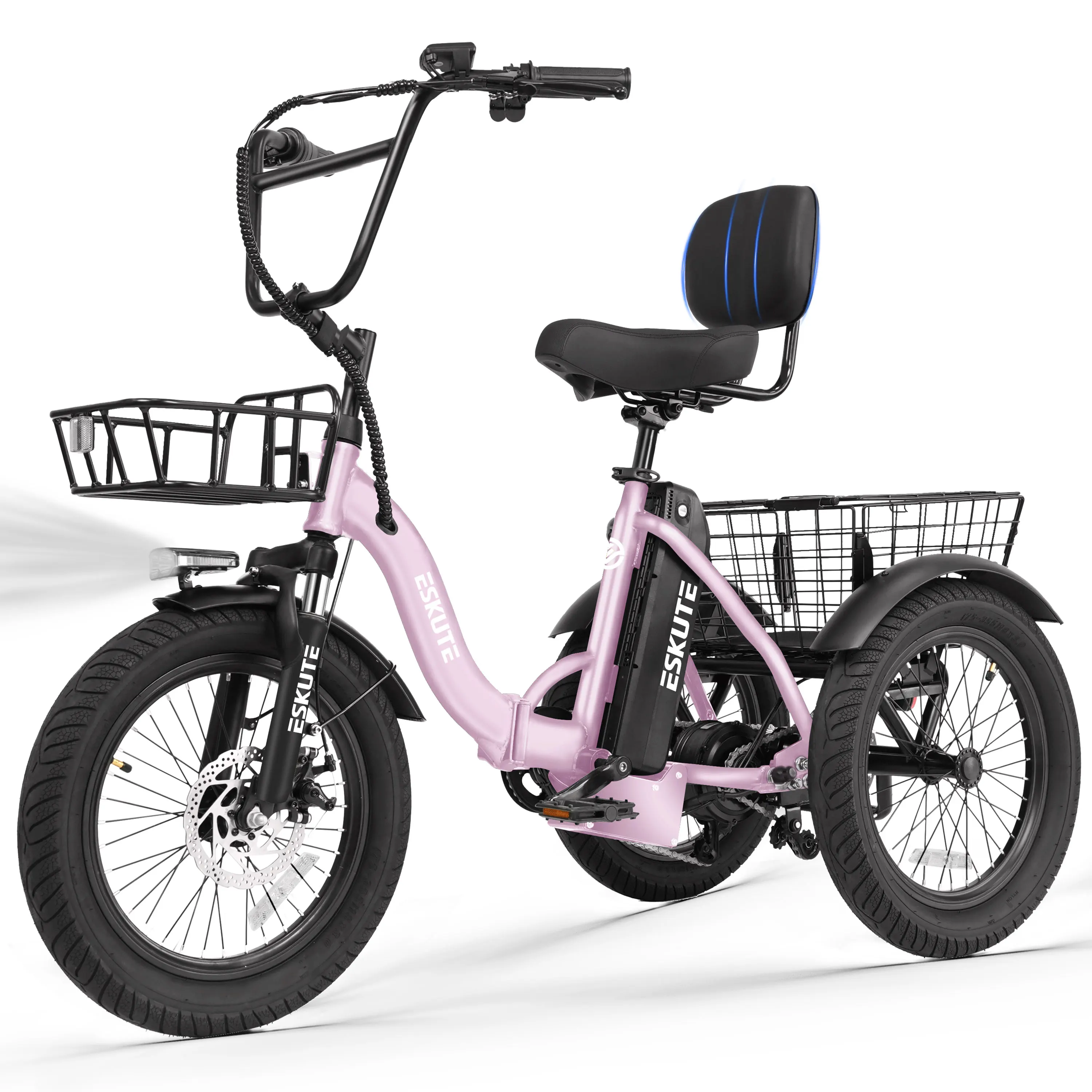 ESKUTE T300 E Trike Electric Bike, Peak Brushless Motor Folding Trike 18X3.0 Fat Tire Ebike, 624Wh Removable Battery, Step-Thru 3 Wheel Electric Bicycle, Up to 65 Miles, 18MPH+ Tricycle for Adults image 4