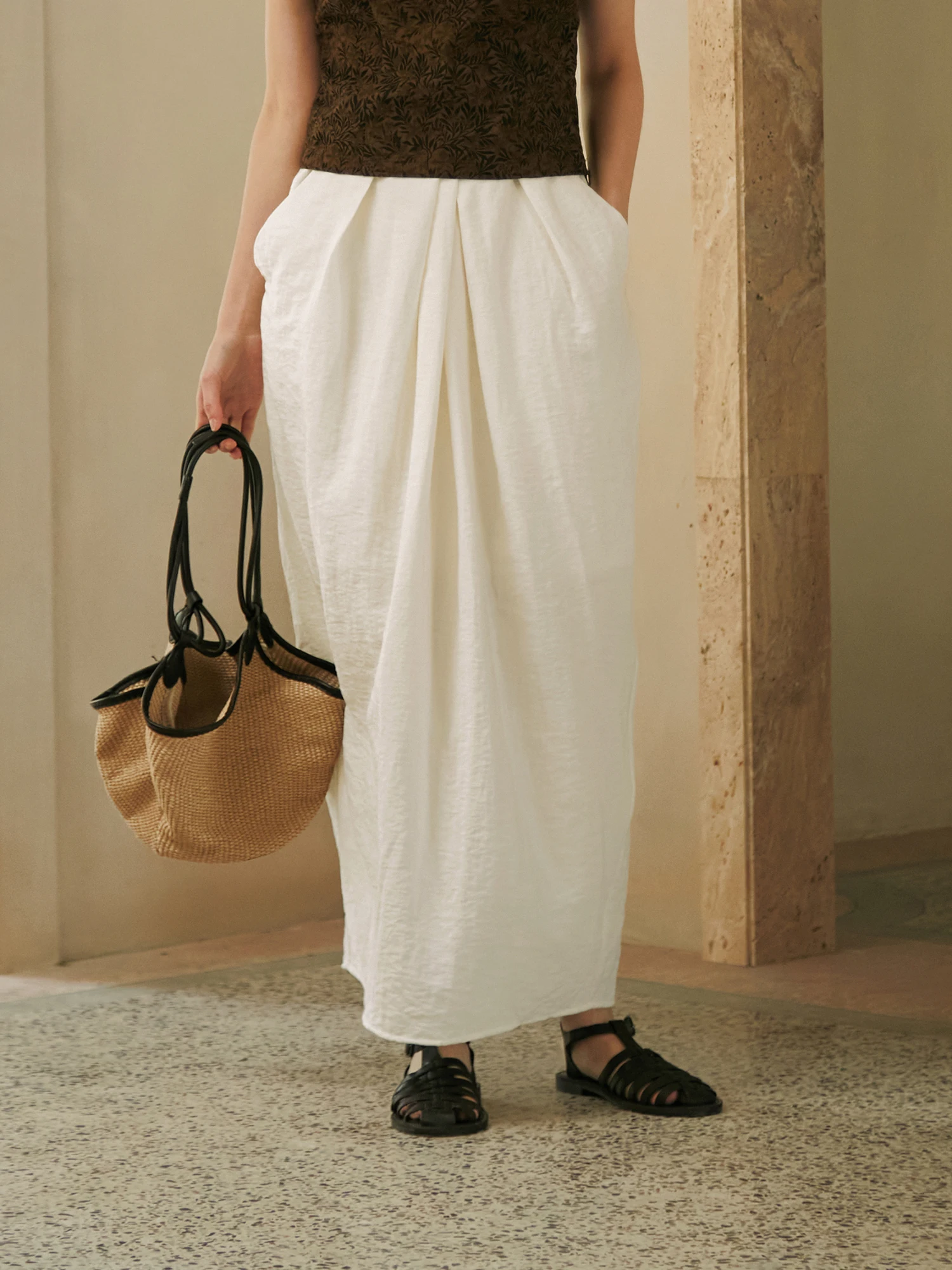 

VIMIE2026 Spring Summer Fashion Set Pure Color Bloom Half Skirt Sleeveless Short Top Women's Elegant Style Casual Occasion