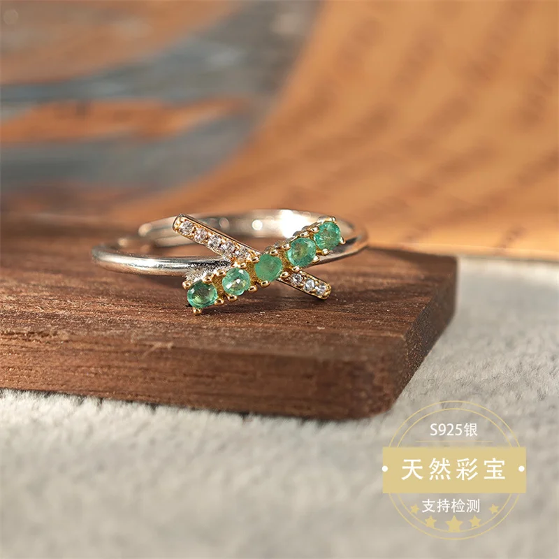 

925 Sterling Silver Natural Gemstone Emerald Wedding Ring for Women Resizable Size Genuine Gemstone Elegant