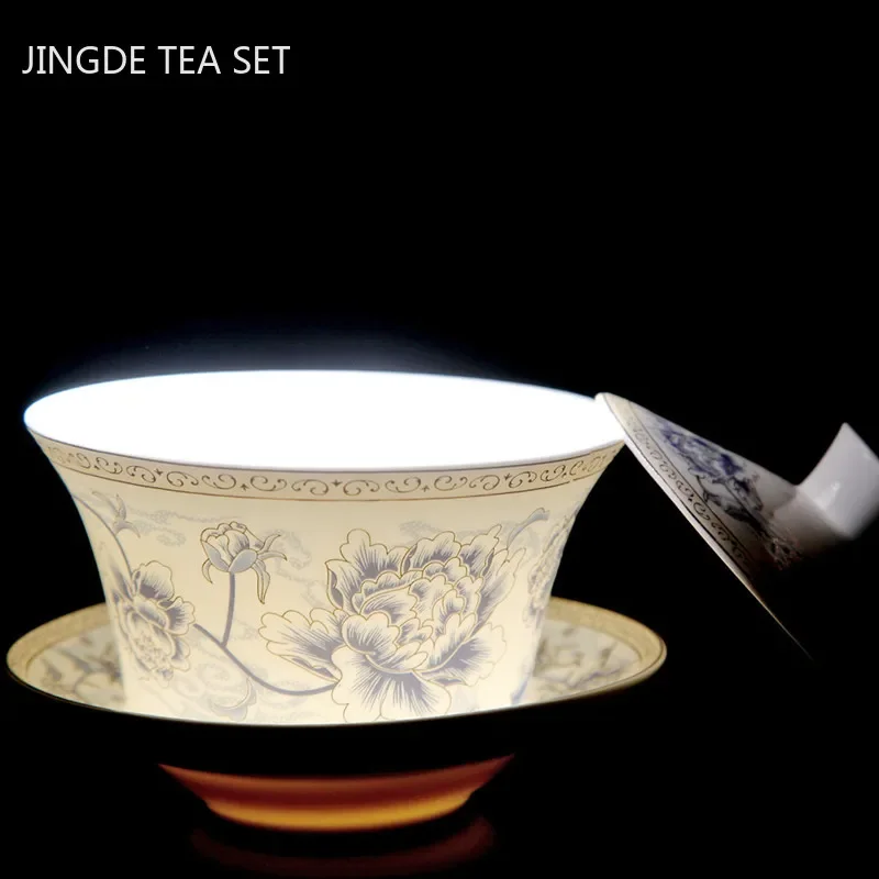 Jingdezhen gaiwan cerâmica casa chá artesanal tureen boutique chá tigela porcelana chinesa conjuntos de chá acessórios presentes