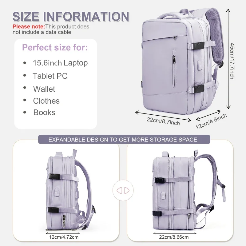 Expandable Large Capacity Travel Backpack for Women Men, 15.6 Inch Laptop Carry On Backpack, Water Resistant Weekender Bag Fits