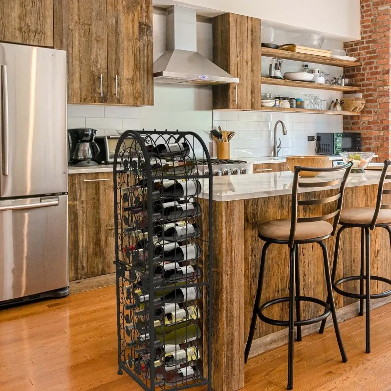 Wine Rack Freestanding Floor Wrought Iron Wine Rack Jail 45 Bottles Wine Holder 53 Inch Large Hand Made European Style