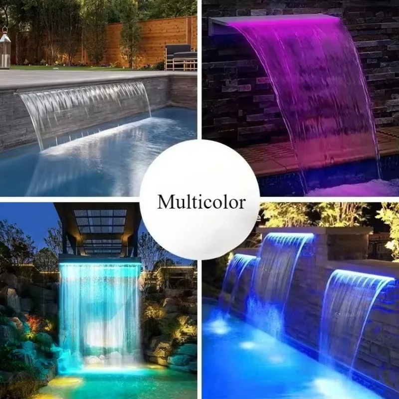 Factory Direct 2026 Fountain Spillway Customizable size, Pool Waterfall Fountain 17 Colors Led, Pool Water Fall Kit with Remote