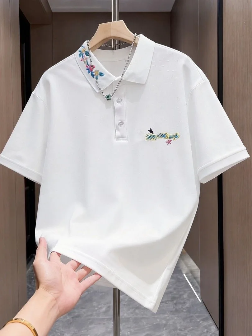 Stylish Korean Summer New  Shirt Men's Short Sleeve Embroidered T-Shirt Breathable Comfortable Ice Sensation Fiber Casual...