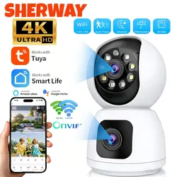 Tuya 8MP 5G WiFi Camera Indoor Dual Lens Baby Monitor Color Night Vision Camera 4k Dual Screen Auto Tracking Video Surveillance