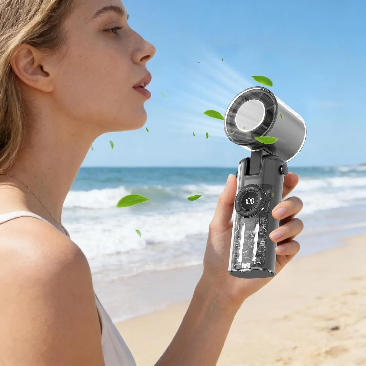 Semiconductor Refrigeration Portable Handheld Fan Folding Turbos Cooling Fan With Digital Display Rechargeable Outdoor Small Fan