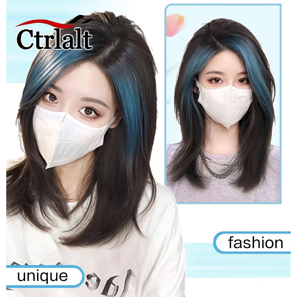 กลางตรง Topper Hairpiece สังเคราะห์ไฮไลท์สีเขียว Bangs ครอบคลุมผมสีขาวเพิ่มปริมาณผมปิด Hairpiec