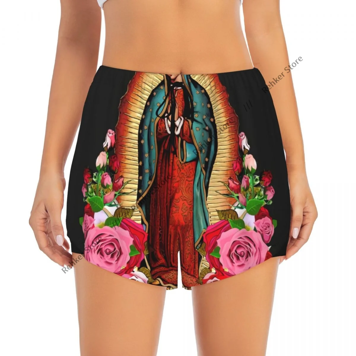 Workout Shorts Women Fitness Quick Drying Double Layer Shorts Our Lady Of Guadalupe Virgin Mary Yoga Short Pants Gym Leggings